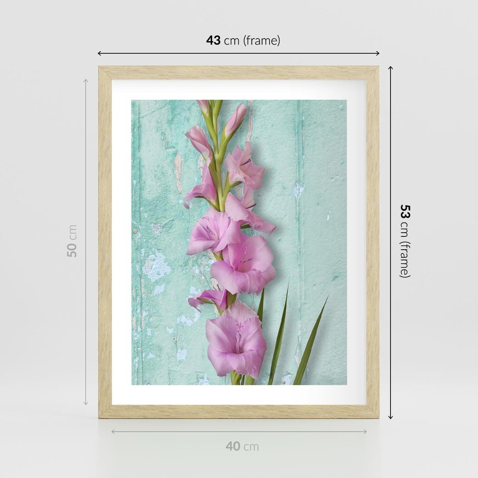 Plakat w ramie 40x50 - Piękno w delikatności - kwiaty, różowe - rama drewno