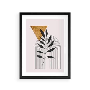 Plakat w ramie 30x40 - Geometria z Elementami Złota i Liści - grafika, złoto - rama czarna