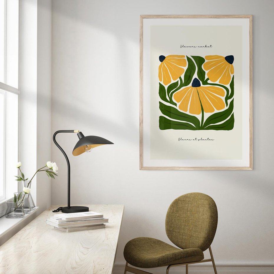 Plakat w ramie 30x40 - Kreatywne Wibracje - sztuka nowoczesna, kolorowe kwiaty - rama drewno