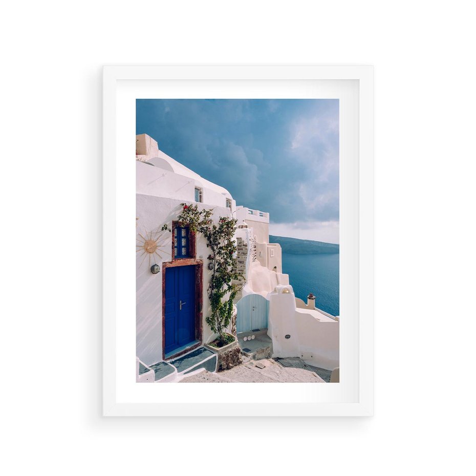Plakat w ramie 30x40 - Urok Greckiej Wyspy - Santorini, Grecja - rama biała