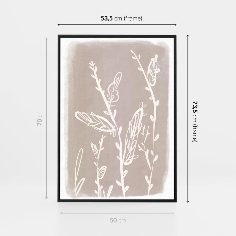 Obraz w ramie 50x70 - Roślinne Przeniknięcia - nowoczesny subtelny plakat, beżowy - rama czarna