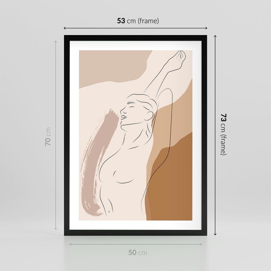 Plakat w ramie 50x70 - Sztuka Nagiej Formy - szkic nagiej kobiety, kolory beżowe - rama czarna