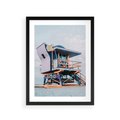 Plakat w ramie 30x40 - Plażowa Kolorystyka: Budka Ratownika w Pastelach - pastelowa budka ratownika, plaża Miami - rama czarna