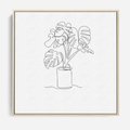 Obraz w ramie 80x80 - Tajemnicza Harmonia - sztuka one line, monstera - rama drewno
