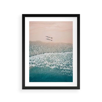 Plakat w ramie 50x70 - Turkusowe Uroki - niebieskie turkusowe morze, plaża - rama czarna