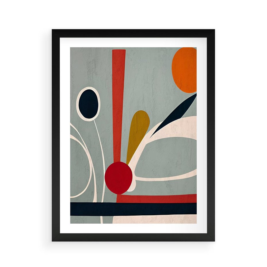 Plakat w ramie 50x70 - Harmonia Kolorowych Impulsów - abstrakcyjny obraz olejny, dziwne formy - rama czarna