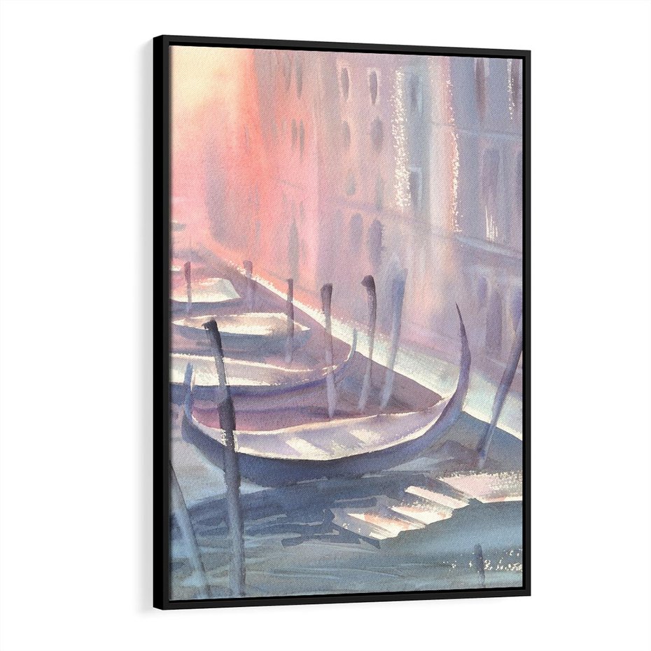 Obraz w ramie 70x100 - Romantyczne Zachody - akwarelowy rysunek, stonowane pastelowe kolory - rama czarna