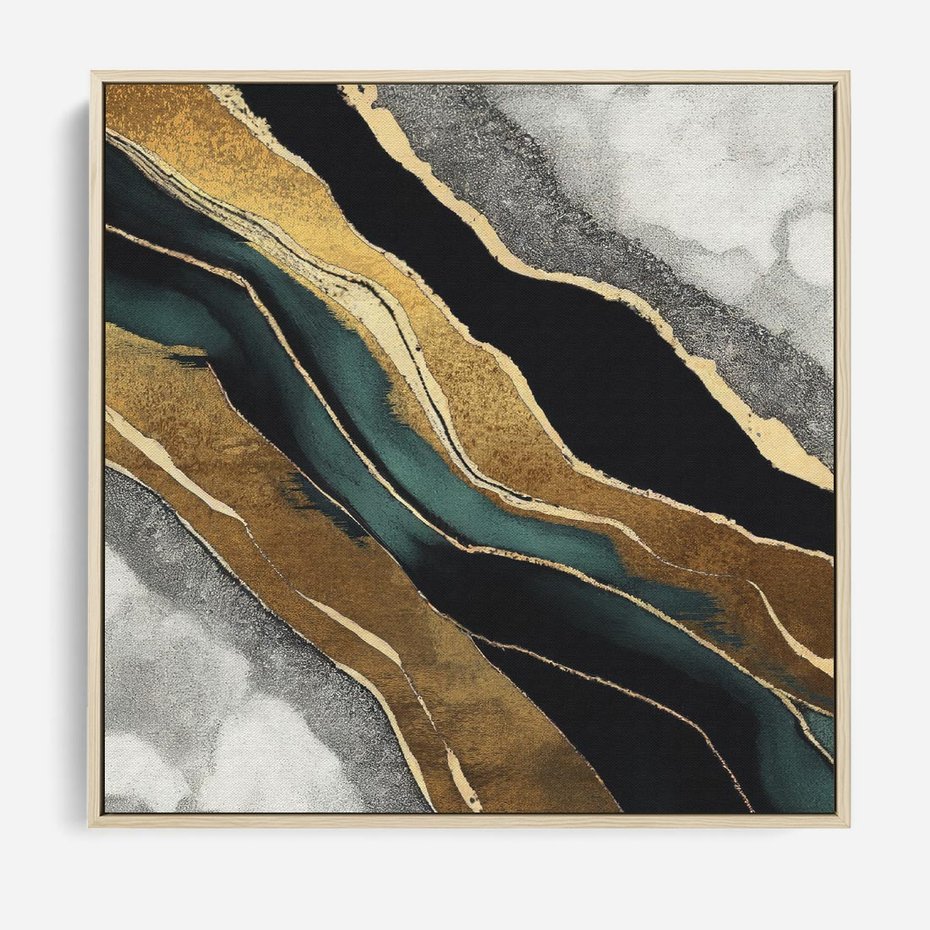 Obraz w ramie 50x50 - Refrakcje płynącej rzeczywistości - jak marmurowa rzeka, linie złota - rama drewno