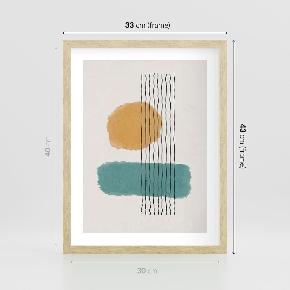 Plakat w ramie 30x40 - Wibracje Barw - abstrakcyjne akwarelowe plamy, nieregularne kreski - rama drewno