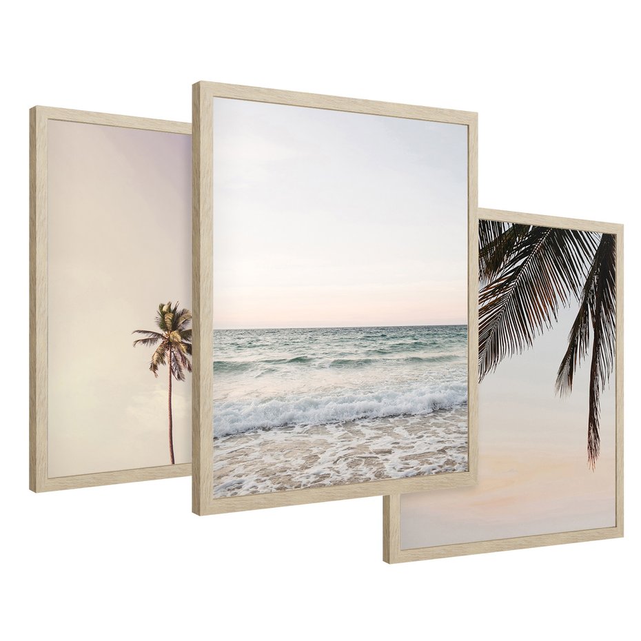 Zestaw obrazy w ramie 50x70 galeria - Tropikalne, palmy, plaża, wakacje - rama drewno