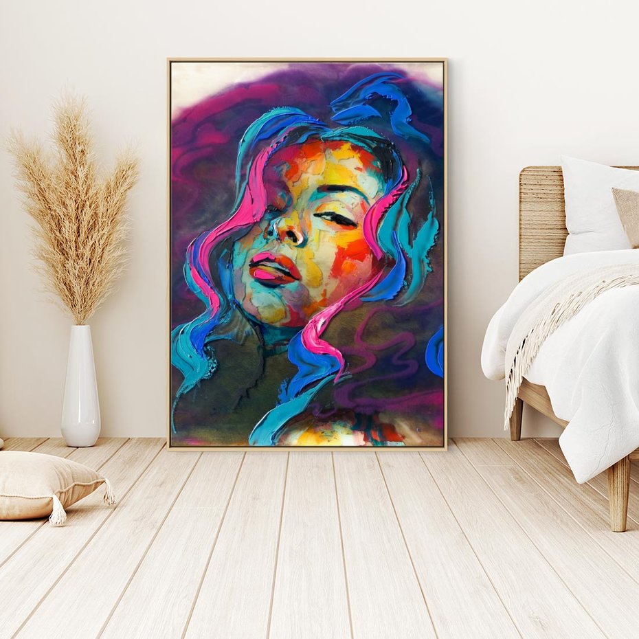 Obraz w ramie 50x70 - Bujna Ekspresja - grafika komputerowa, przypomina obraz olejny - rama drewno