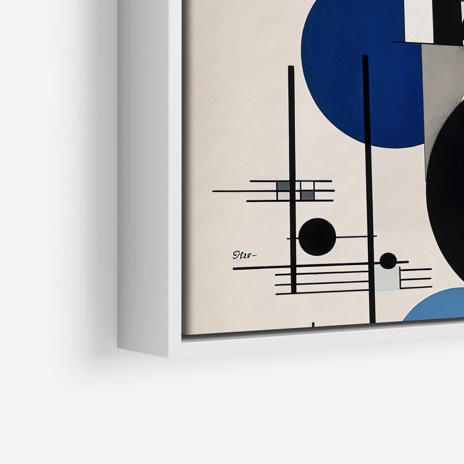 Obraz w ramie 50x50 - Rozkwitające Wibracje Wyobraźni - abstrakcyjna geometryczna kompozycja, koła linie - rama biała