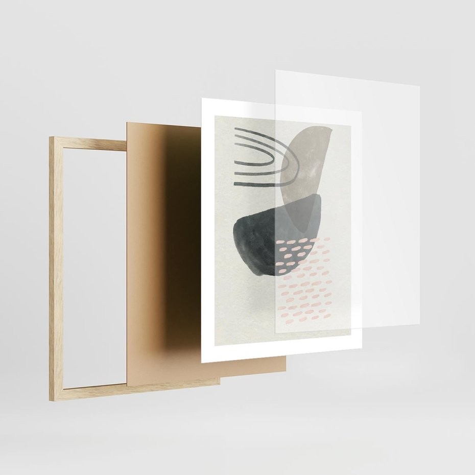 Plakat w ramie 40x50 - Geometria w Beżowych Odcieniach - abstrakcja, geometria - rama drewno