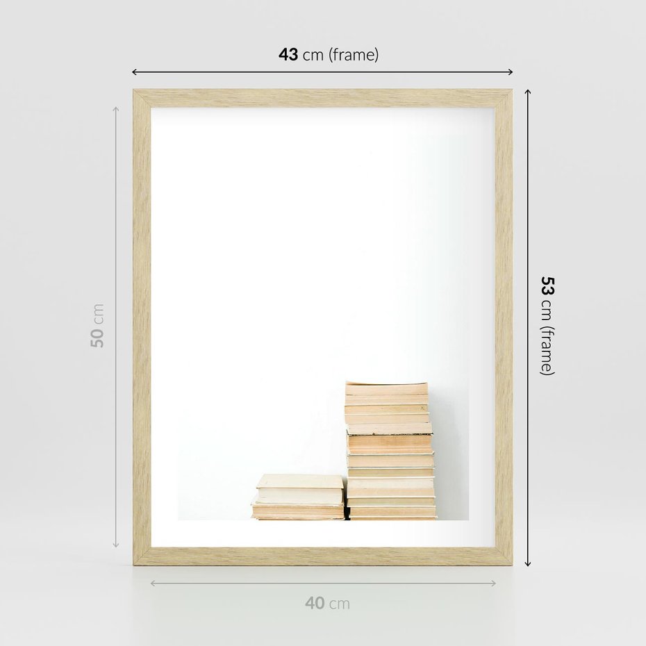 Plakat w ramie 40x50 - Estetyka Literatury - stos książek, minimalistyczna kompozycja - rama drewno