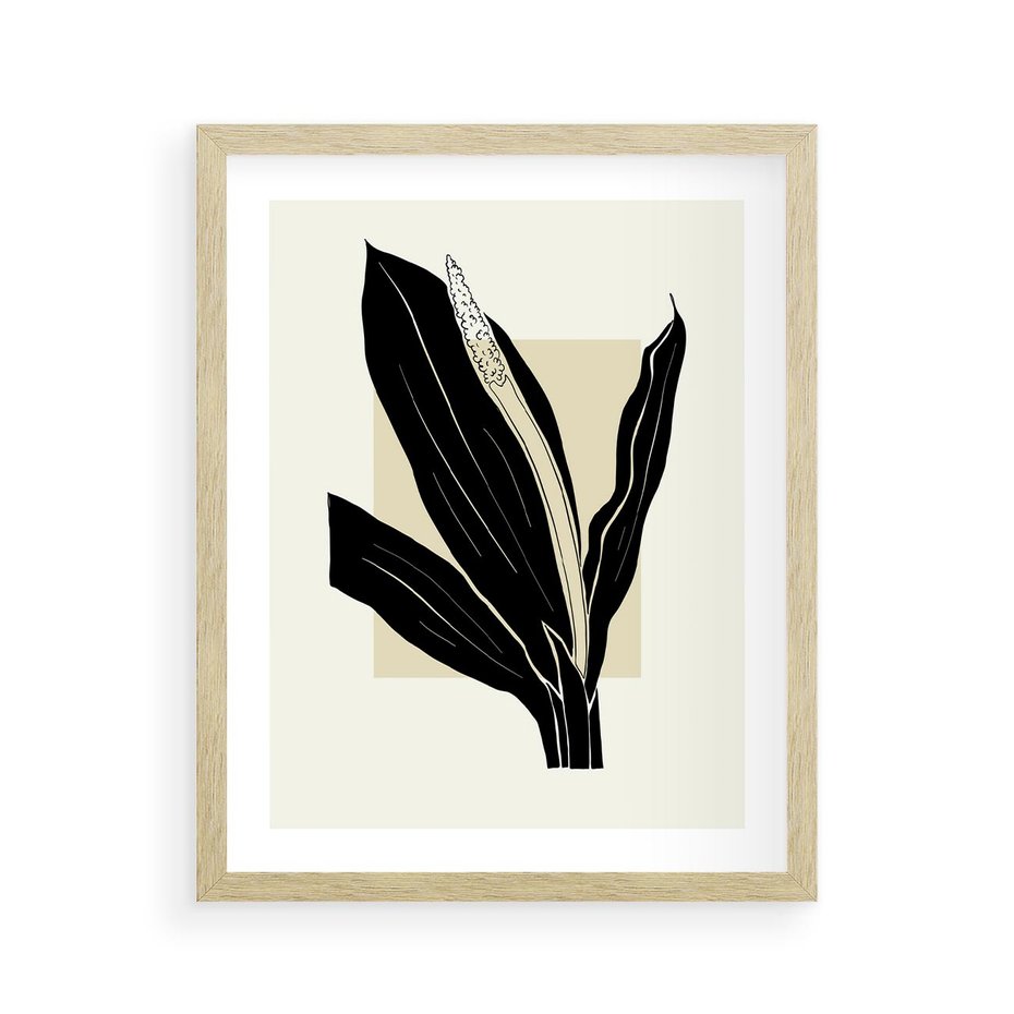 Plakat w ramie 40x50 - Harmonia liści - minimalistyczny obraz, szkic - rama drewno