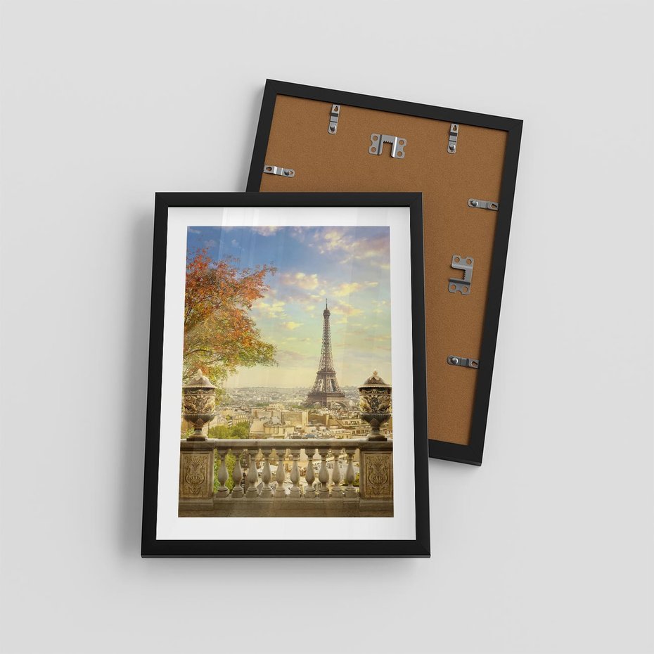 Plakat w ramie 30x40 - Paryż za Wieżą Eiffla - Paryż, Eiffla - rama czarna