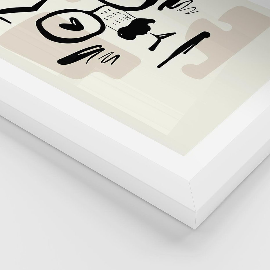 Plakat w ramie 40x50 - Minimalistyczny Kot: Czarna Kreska - kot, grafika - rama biała