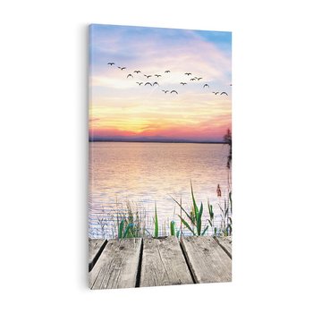 Obraz na płótnie 80x120 - Romantyczny zachód słońca nad morzem z ptakami - zachód, słońca