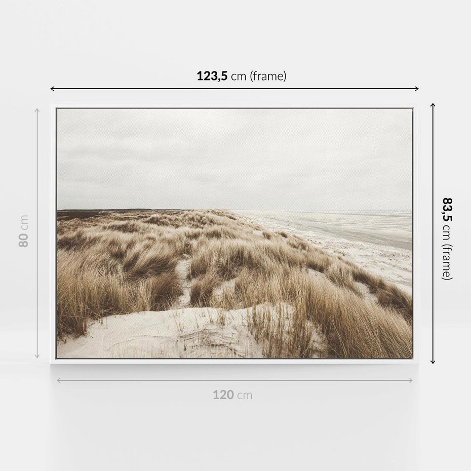 Obraz w ramie 120x80 - Nadmorskie Wydmy - fotografia, kolory sepii - rama biała