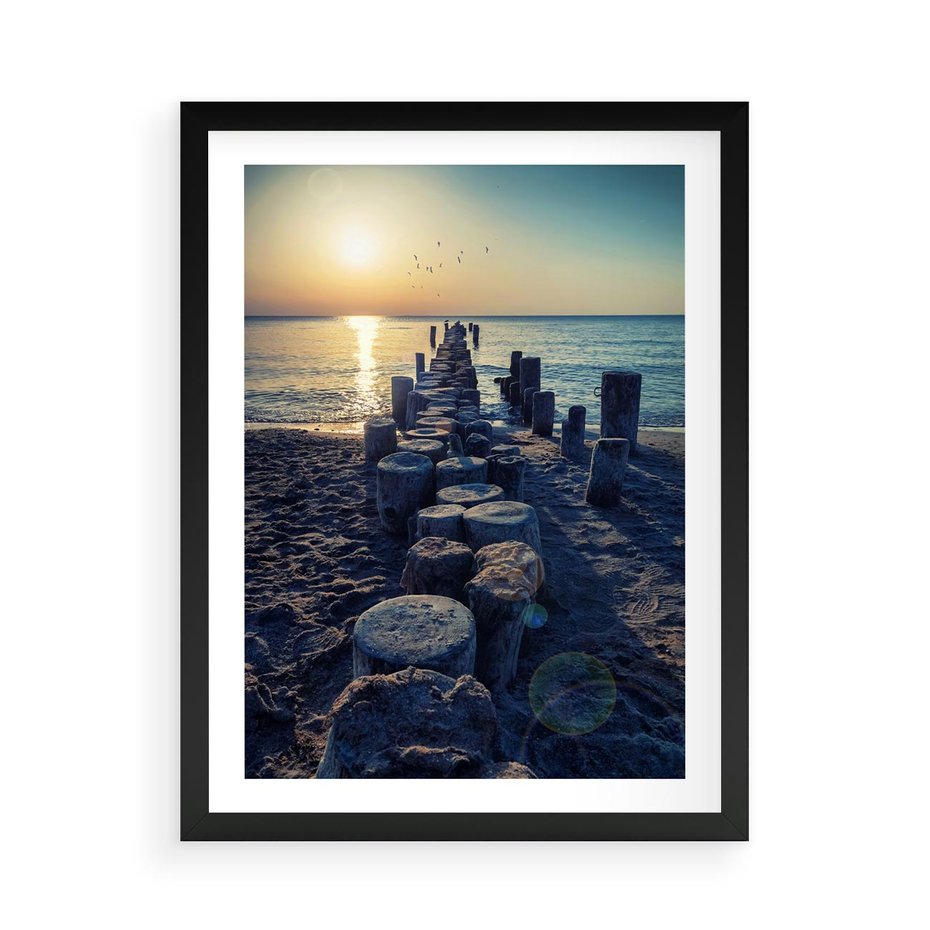 Plakat w ramie 50x70 - Zachód Słońca nad Morzem - morze, zachód - rama czarna