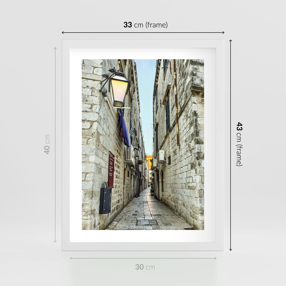 Plakat w ramie 30x40 - Urok Włoskiej Uliczki - włoska, uliczka - rama biała