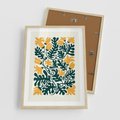 Plakat w ramie 50x70 - Impulsy Kreatywności - abstrakcyjne żółte kwiaty, kompozycja - rama drewno