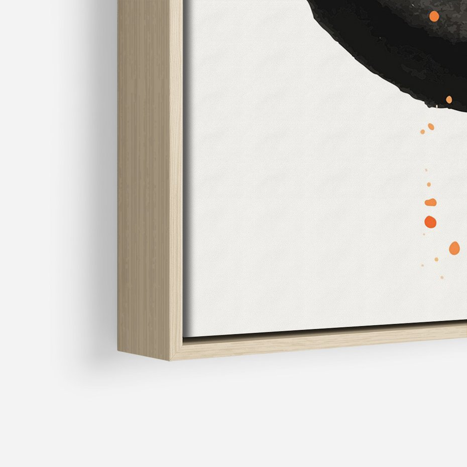 Obraz w ramie 50x70 - Wnętrza Marzeń - abstrakcyjna czarna plama, rozsiane pomarańczowe kropki - rama drewno