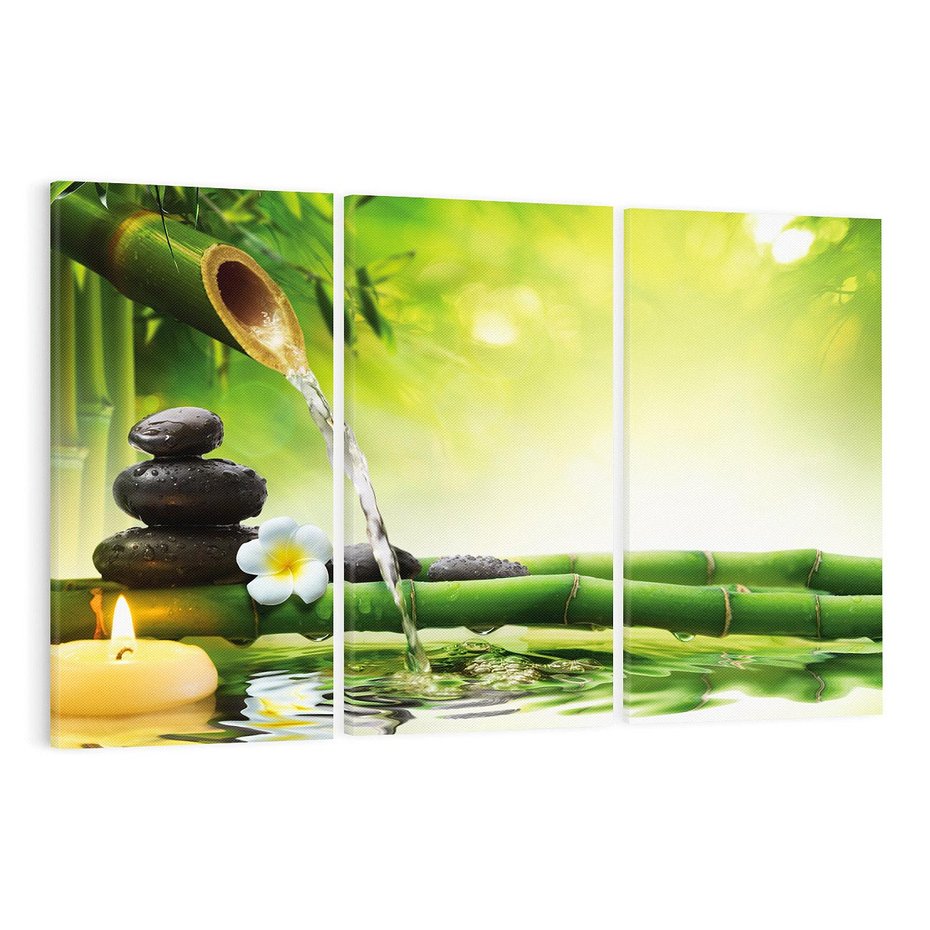 Obraz na płótnie 120x80 - Harmonia natury: Bambus, woda, kamienie - bambus, woda