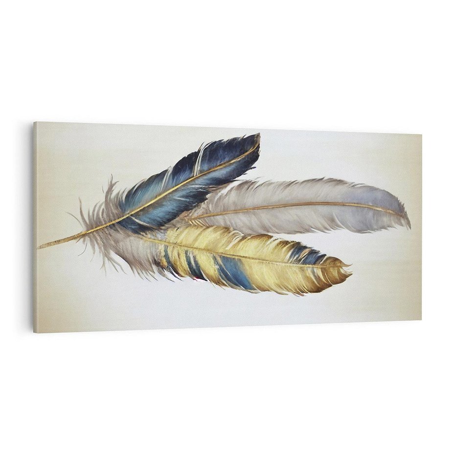 Obraz na płótnie 100x50 - Granatowo-Złote Pióra - sztuka, granatowe i złote pióra