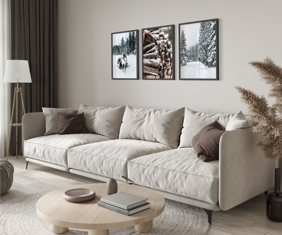 Zestaw obrazy w ramie 50x70 galeria - Zima, las, renifer, krajobraz - rama czarna