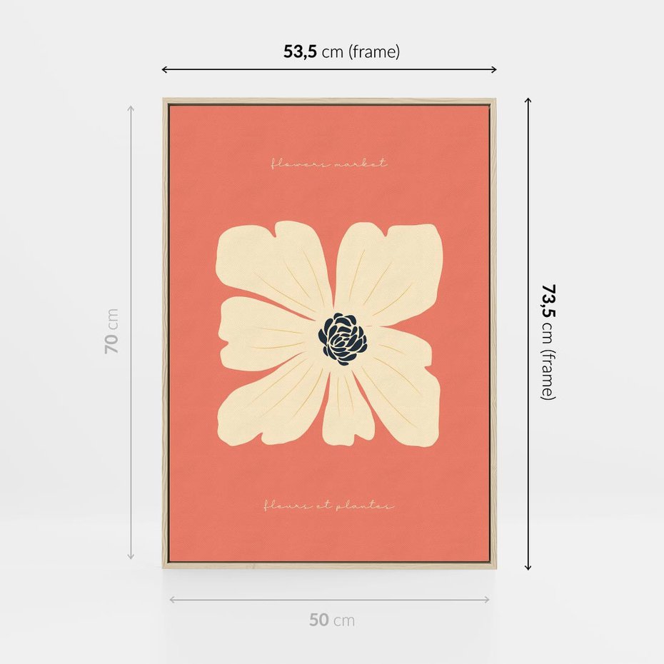 Obraz w ramie 50x70 - Malowane Kolorowe Echa - minimalistyczna grafika, biały kwiat na różowym tle - rama drewno