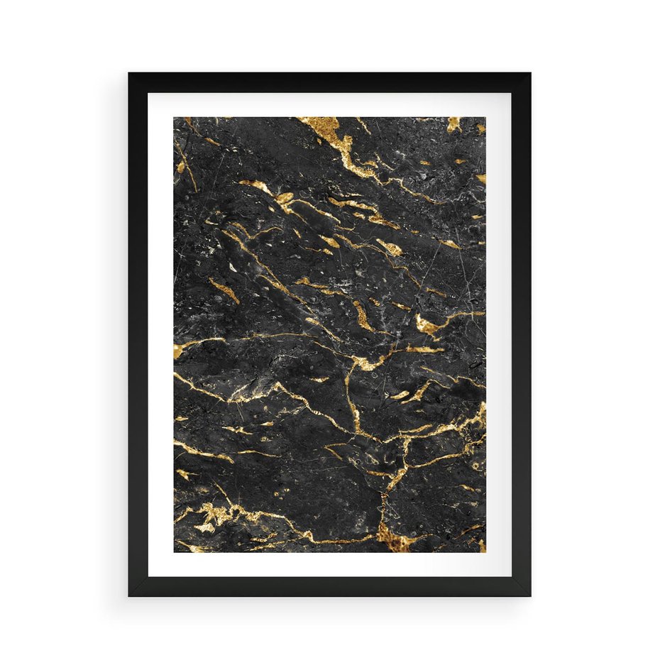 Plakat w ramie 50x70 - Egzotyczny Blask - marmur, złoto - rama czarna