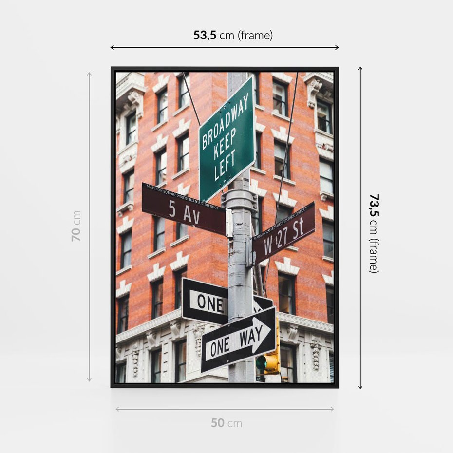 Obraz w ramie 50x70 - Namiastka wielkiego miasta - Nowy Jork, drogowskaz - rama czarna
