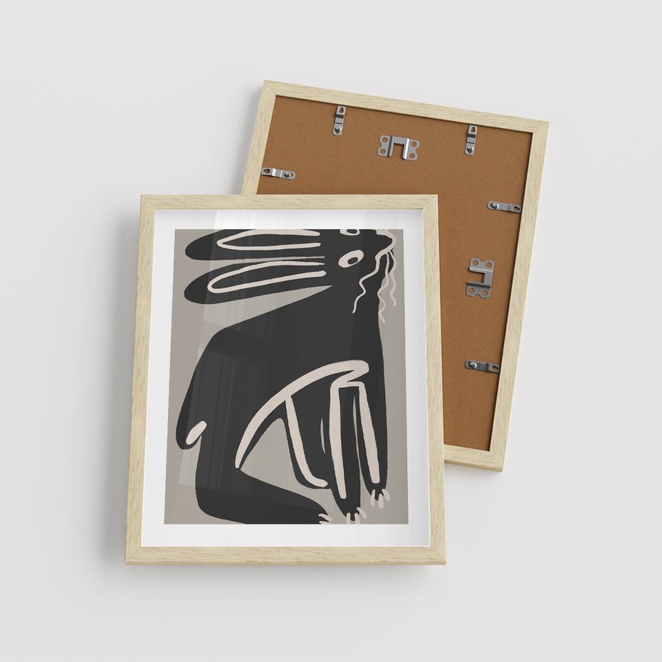 Plakat w ramie 40x50 - Konturujące Struktury - skandynawska sztuka, królik - rama drewno