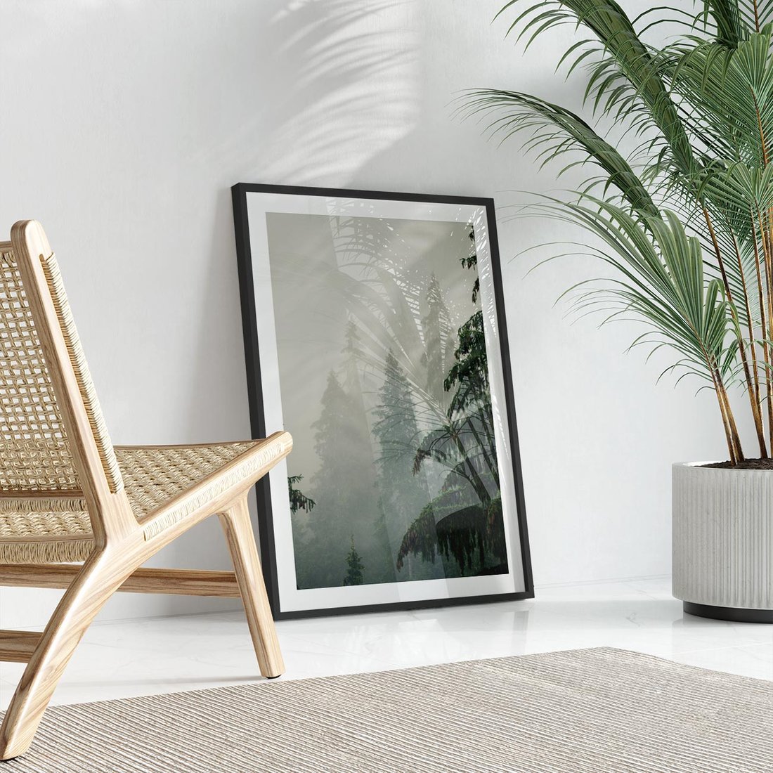 Plakat w ramie 50x70 - Mglista przemiana lasu - las, mgła - rama czarna