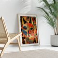 Plakat w ramie 30x40 - Impresje Nieznanych Odniesień - abstrakcyjny obraz olejny, kot - rama drewno