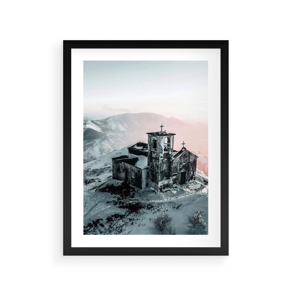 Plakat w ramie 30x40 - Stary Kościół w Górach - stary kościół, ruiny - rama czarna