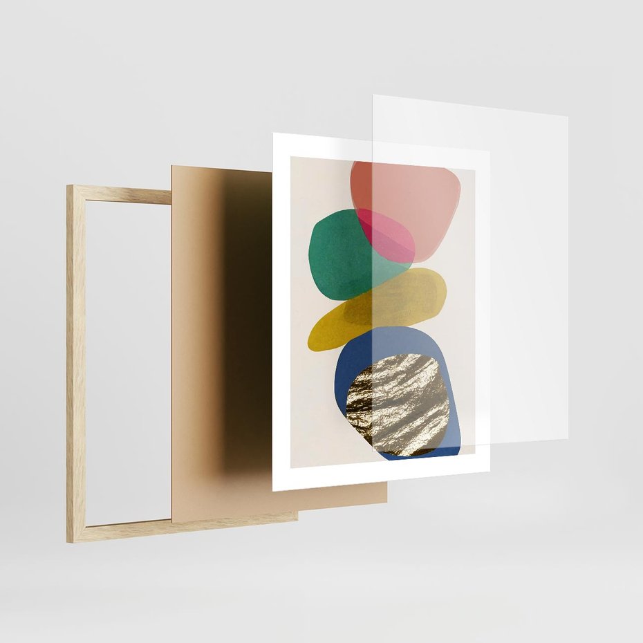Plakat w ramie 40x50 - Kolorowe Przenikanie Kształtów - abstrakcyjne formy, obraz olejny - rama drewno
