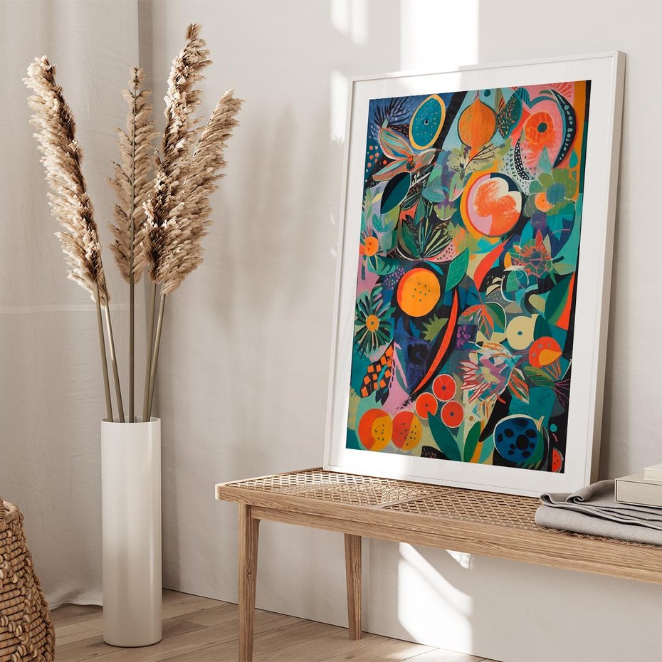 Plakat w ramie 40x50 - Echa Nietuzinkowych Wzorców - abstrakcyjny obraz olejny, jak picasso - rama biała