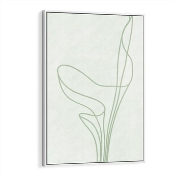 Obraz w ramie 50x70 - Zielona Równowaga Linii - abstrakcyjne delikatne zielone linie, nowoczesny plakat - rama biała