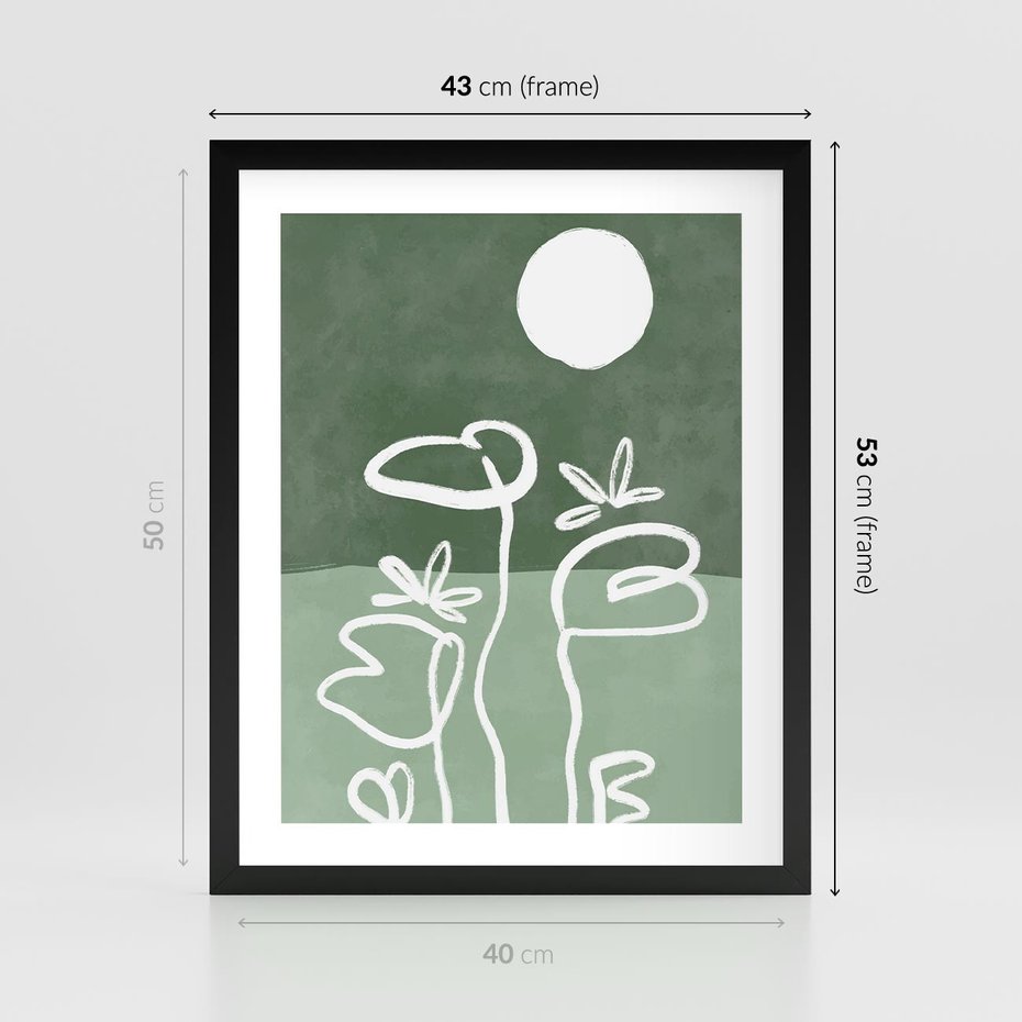 Plakat w ramie 40x50 - Wibracje Naturalnej Równowagi - zielony plakat, roślinne inspiracje - rama czarna