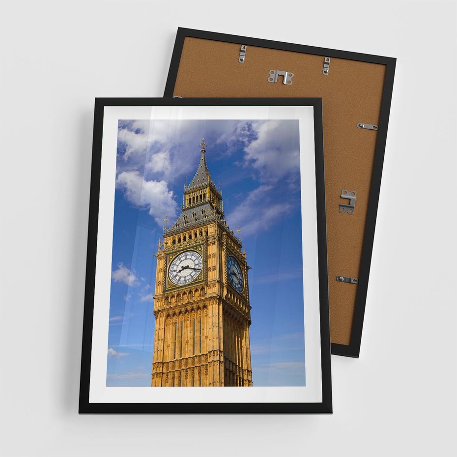 Plakat w ramie 50x70 - Czasowy Symbol - zegar, Big Ben - rama czarna