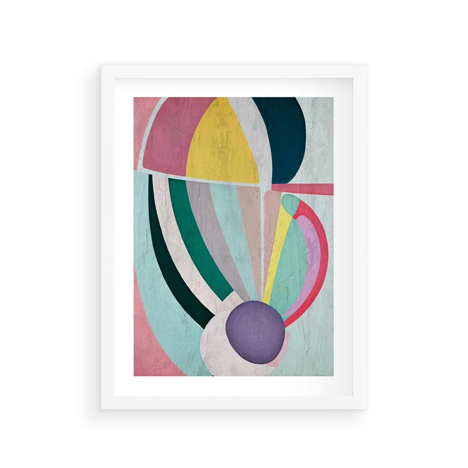 Plakat w ramie 30x40 - Podróżne Echa Przestrzeni - abstrakcyjne dziwne kształty, olejny obraz - rama biała