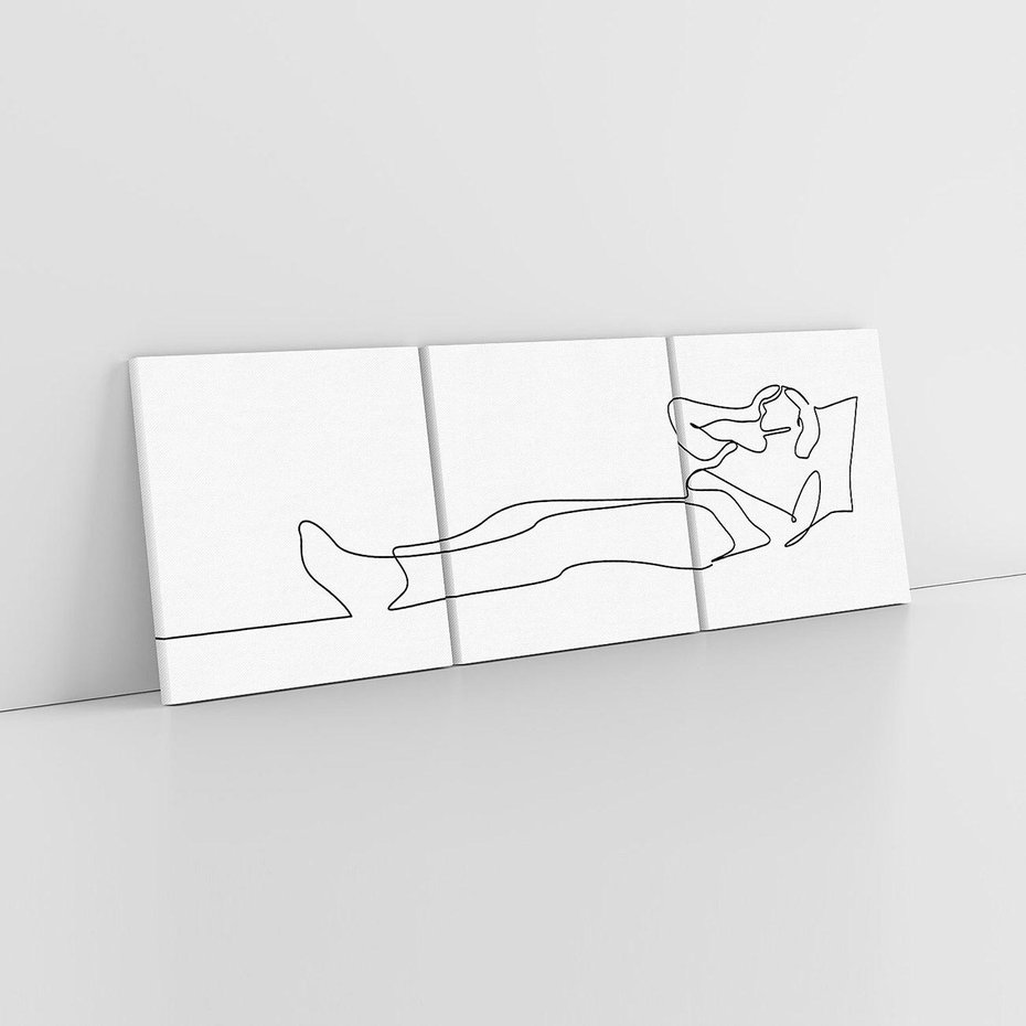 Obraz na płótnie 150x50 - Postać na Łóżku - one line art, szkic