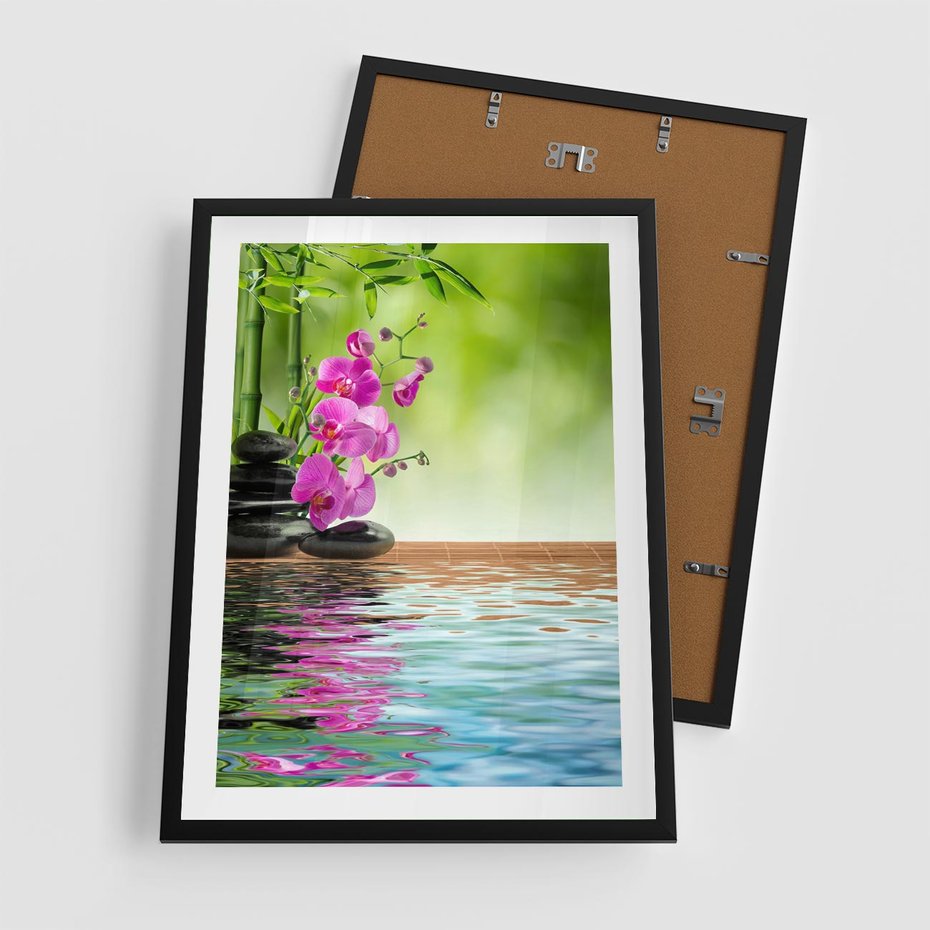 Plakat w ramie 50x70 - Oaza Storczyka i Wody - spa, storczyk - rama czarna