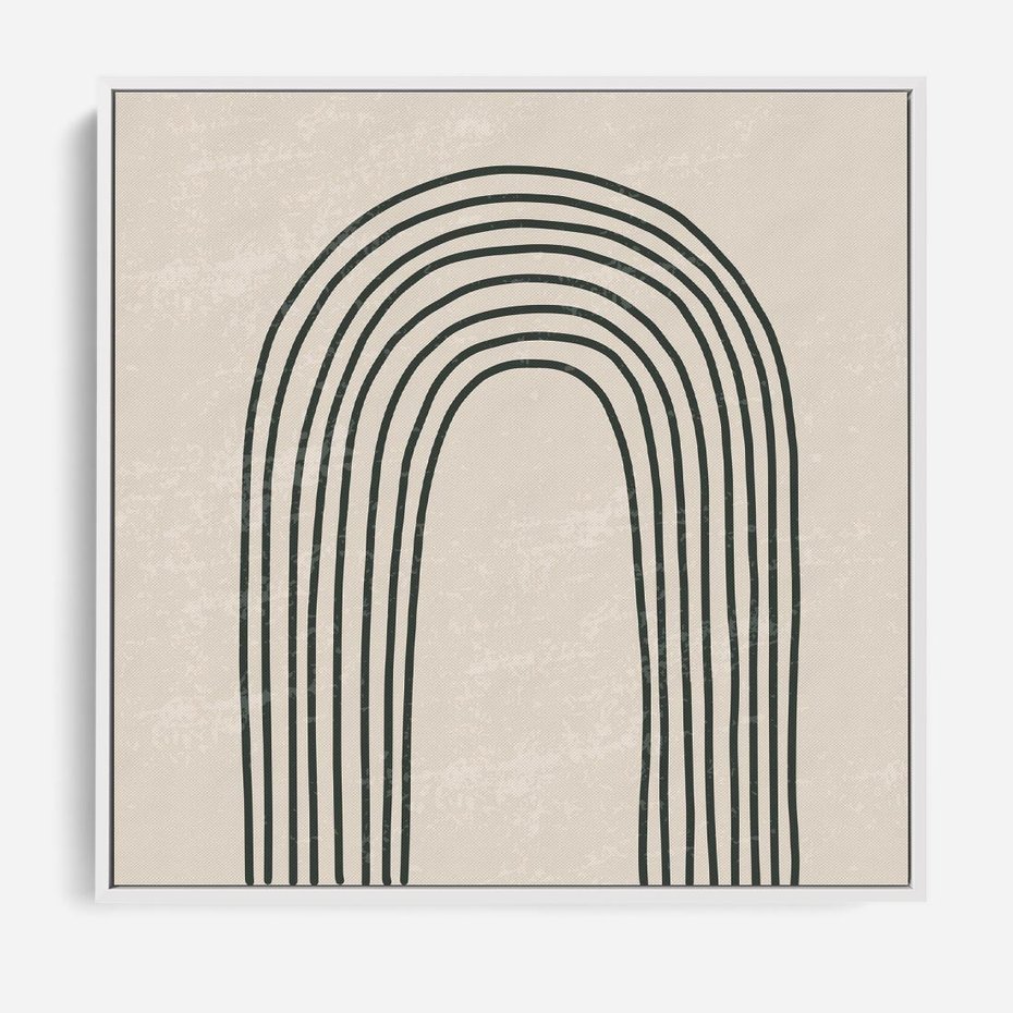 Obraz w ramie 50x50 - Intrygujące Zagięcia - boho plakat, czarna tęcza - rama biała