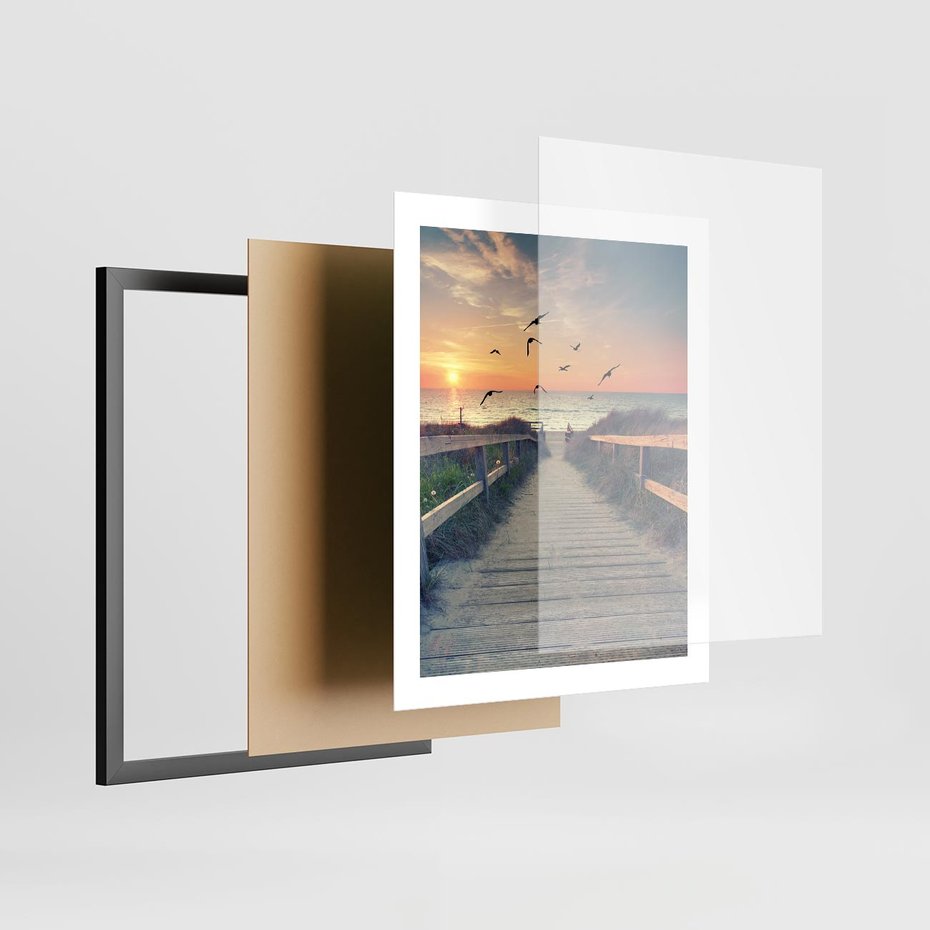 Plakat w ramie 40x50 - Sielanka nad brzegiem - plaża, pomost - rama czarna