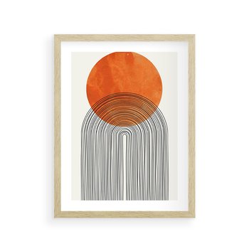 Plakat w ramie 50x70 - Abstrakcyjne Pulsacje - koło, boho styl - rama drewno