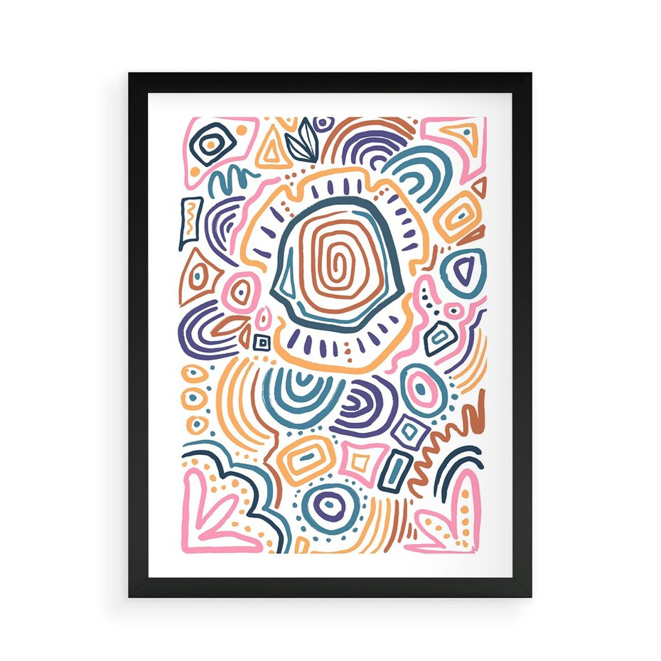 Plakat w ramie 50x70 - Strukturalne Odbicia Boho - kolorowe etniczne wzory, tęczowe żywe kolory - rama czarna