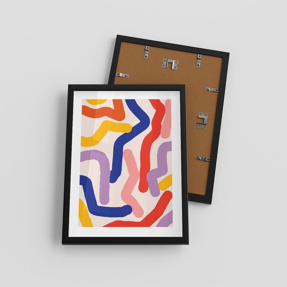 Plakat w ramie 30x40 - Abstrakcyjne Dialogi - abstrakcyjny kolorowy obraz, kolorowe linie - rama czarna